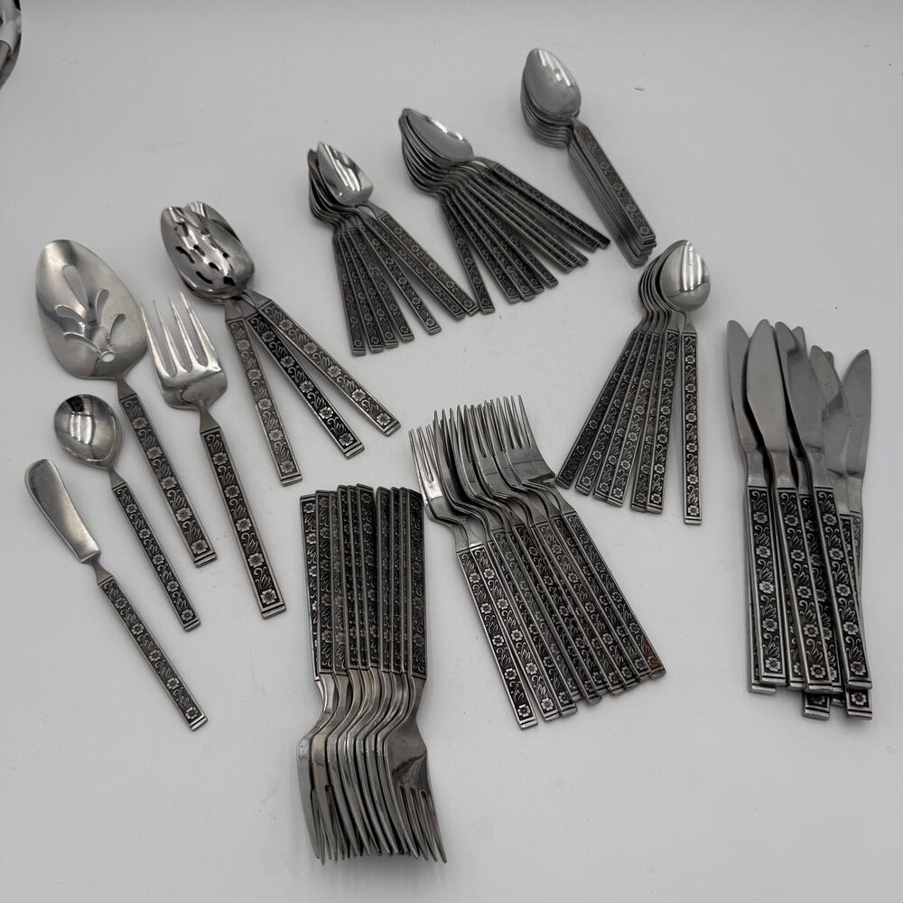 69 Pc Set Vintage Night Blossom Flatware by Gold Standard Japan
